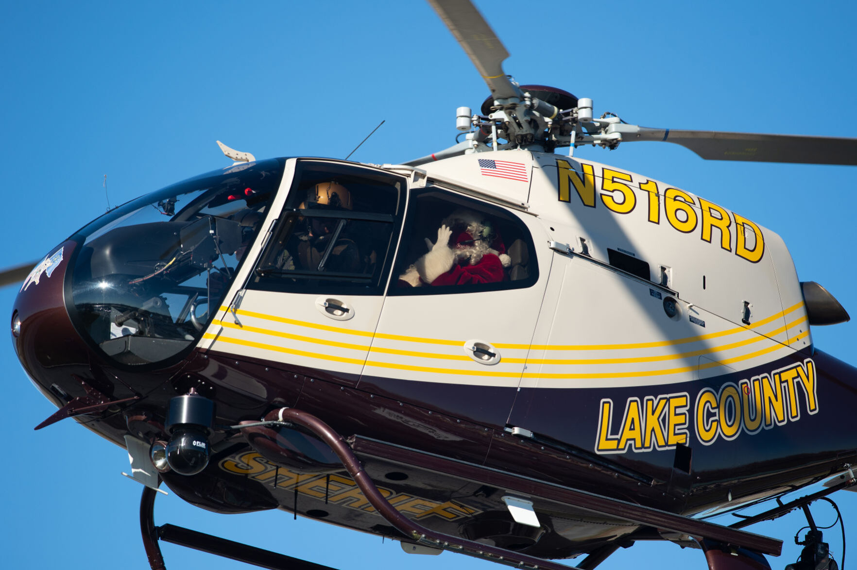 Masked-up Santa flies in to Crown Point